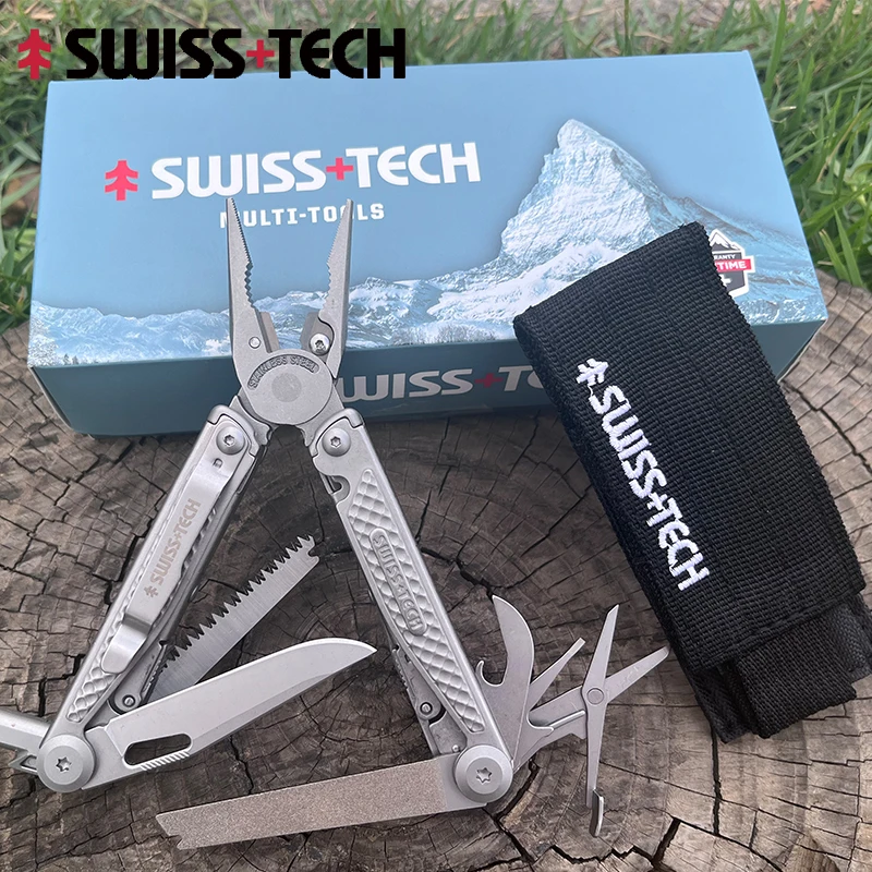 SWISS TECH 18 In 1 Multitool Folding Pliers Multi-functional Hand Tool Pocket Scissors EDC Outdoor Equipment