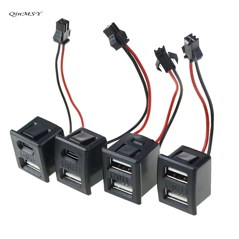 DIY OEM Type-A & Type-C Female Socket Horizontal to 2Pin Header Cable Pitch=2.54mm Latch Mount Type DC 5V Power