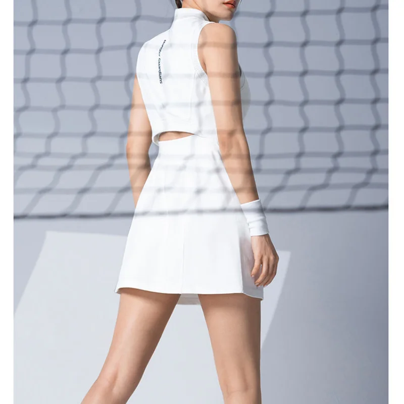 White Casual Sports Dress Women Summer Quick Drying Breathable V-neck Sleeveless Badminton Tennis Golf American Fashion Dresses