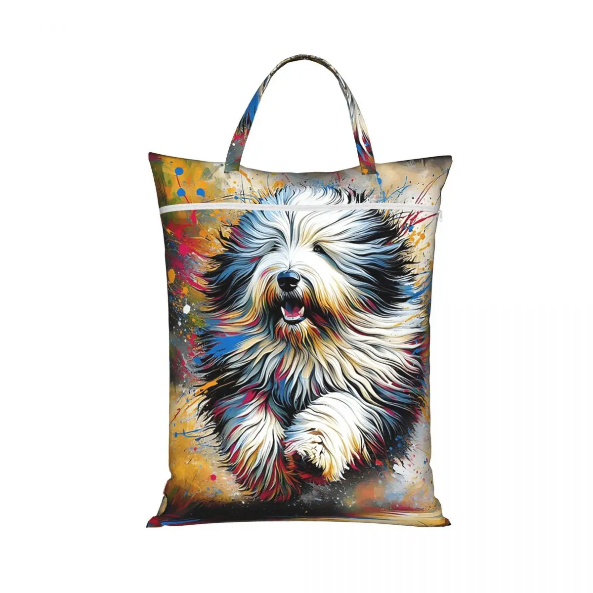 Old English Sheepdog Dog Portrait Acrylic Art Laundry Collector Folding Laundry Basket Large Storage Washing Basket