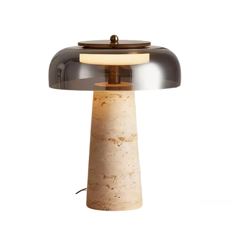 Mushroom Shaped Travertine Table Lamp Modern Natural Yellow Cave Stone Desk Light for Indoor Decor Bedroom Living Room Study