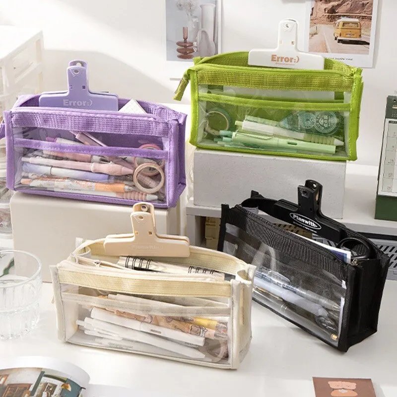 Six Layer Large Capacity Pencil Bag Pen Case Stationery Supplies High Appearance Aesthetic Transparent PVC Storage Organizer