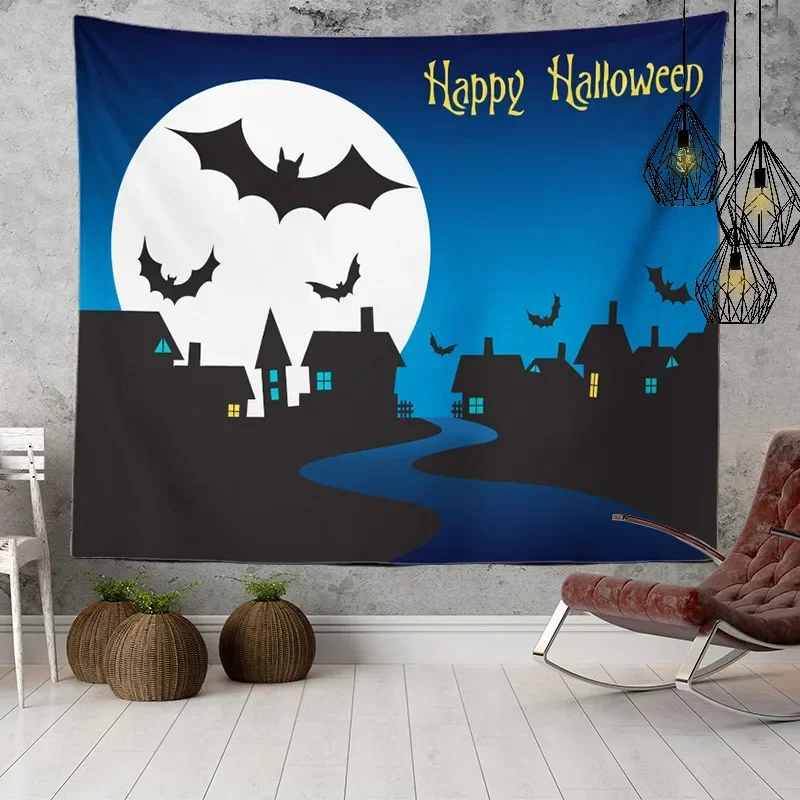 

Halloween Tapestries Horror Bat Castle Printed Wall Decoration Cool Bedroom Hanging Tapestry Wall Living Room Office Home Decor