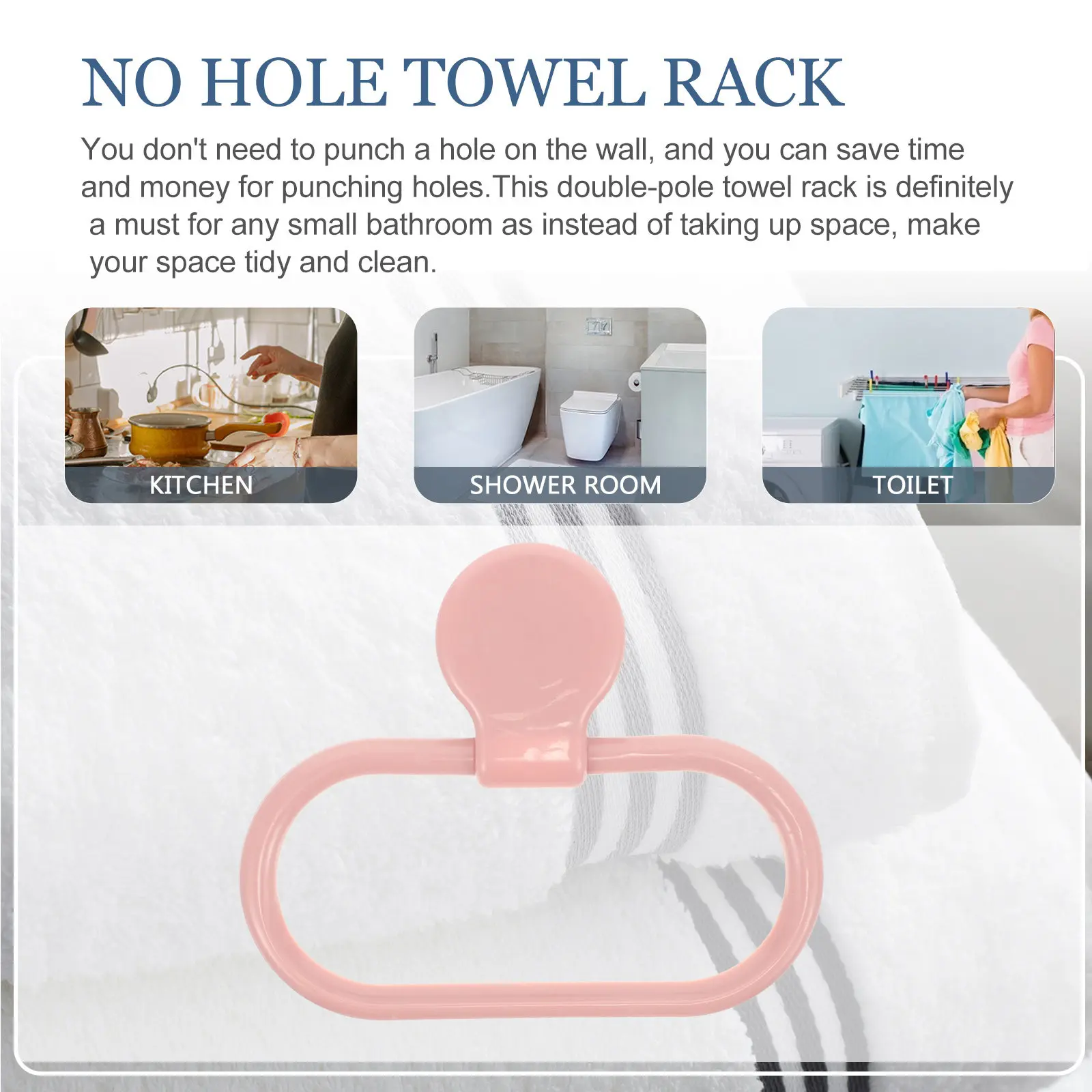 Premium ABS Self-Adhesive Towel Ring No Drilling Required for Bathroom Kitchen Easy Install Modern Minimalist Design Pink