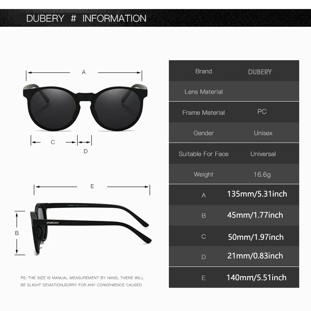 DUBERY Full Rim Polarized Fashion Sunglasses For Men And Women 15 Colors Model 225