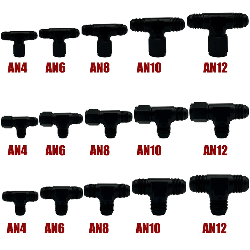 2X 4AN 6AN 8AN 10AN 12AN Hose Tee Connector Fitting Male To Male Female Tee On Side Thread Fitting Adapter Tube Junction Coupler