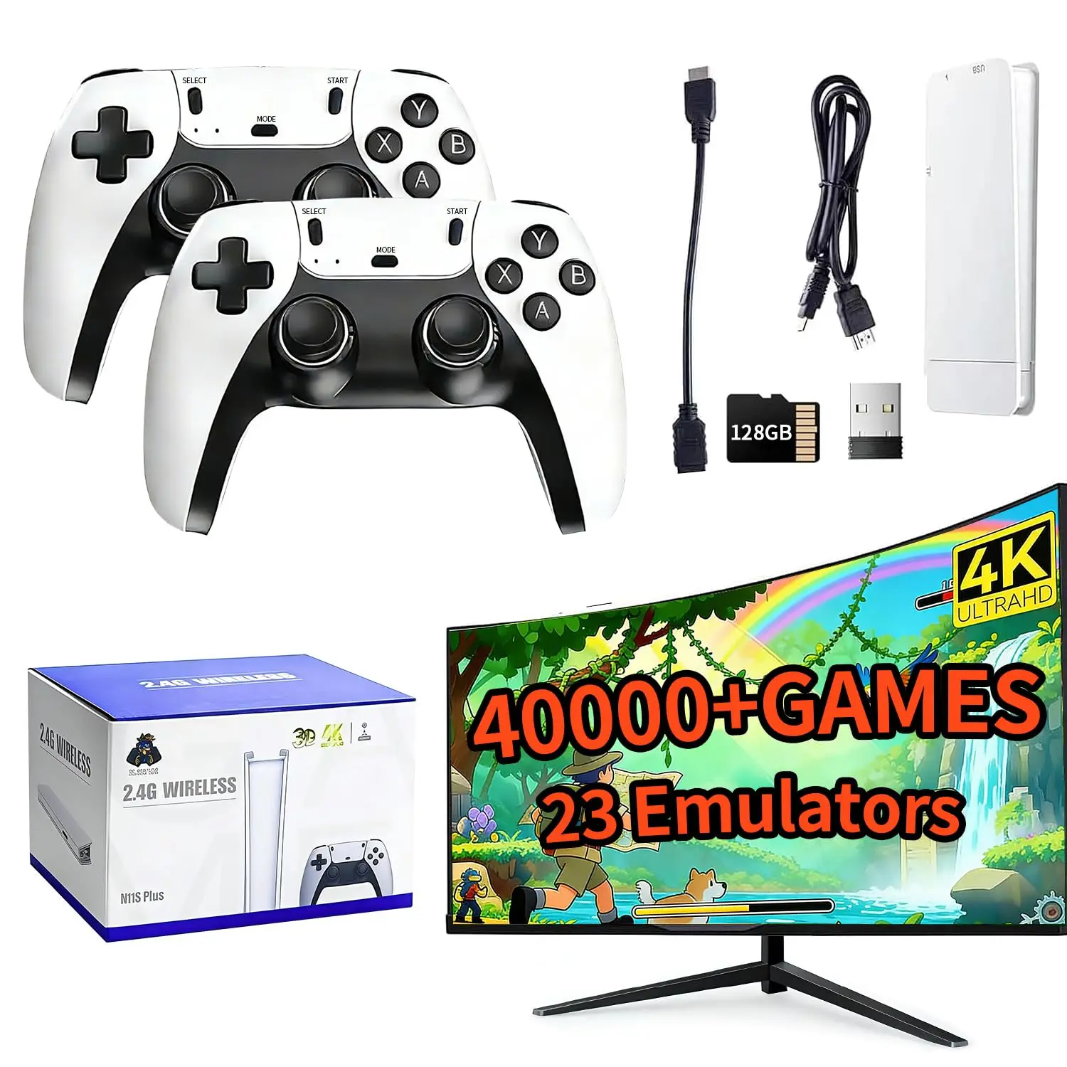 2026 Retro Gaming Console, 4K HD Output Game Stick Pro with 40,000+ Classic Titles and 23 Emulators with Dual 2.4G Controllers