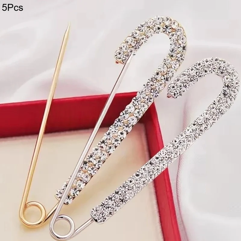 5Pcs Luxurious And Elegant Imitation Crystal Zircon Pin, Fashionable Women's Zinc Alloy Pin, Shawl Scarf, Jeans Buckle, Party