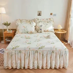 Korean 100% Cotton Lace Bed Skirt Double Layer Extra Large Bed Cover Box Garden Bedding Sheet