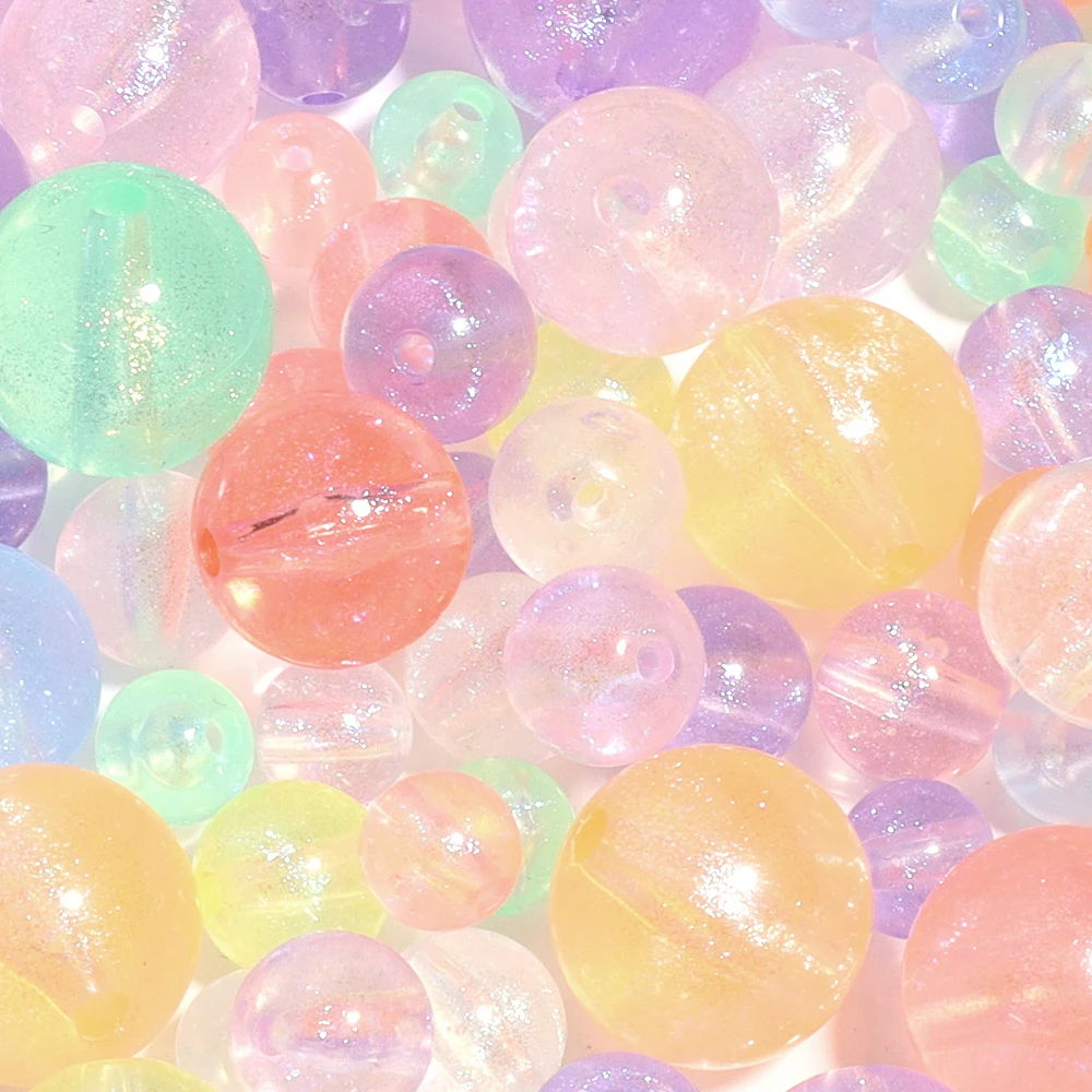 10-100pcs Candy Color Acrylic Beads Plated Color Round Loose Beads For Jewelry Making DIY Bracelet Phone Chain Keychain Supplies