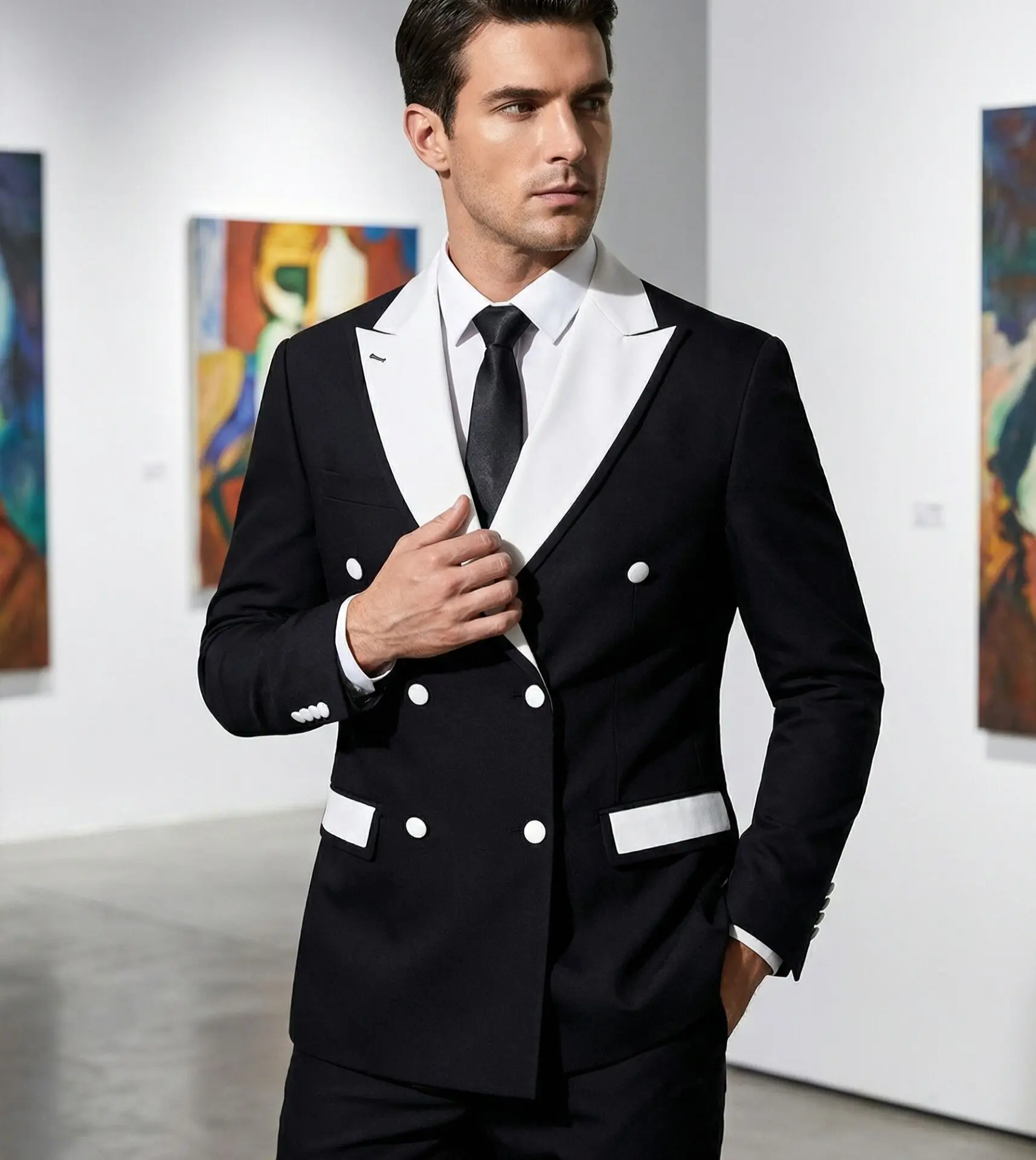 

2026 Elegant Black Men Suit Slim Fit Peak Lapel Double Breasted 2 Piece Formal Groom Wedding Tuxedos Blazer+Pants Costume Homme