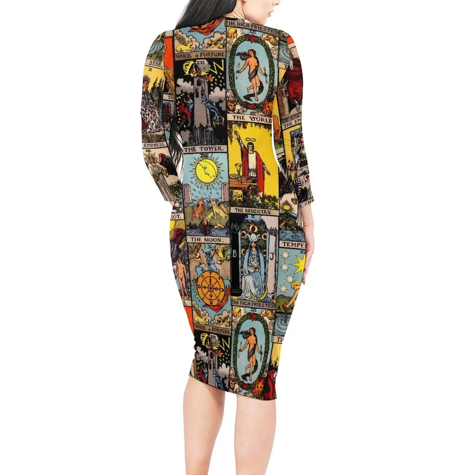 Tarot Dress Long Sleeve A Major Arcana Print Aesthetic Dresses Spring Trendy Bodycon Dress Female Custom Oversize Vestidos