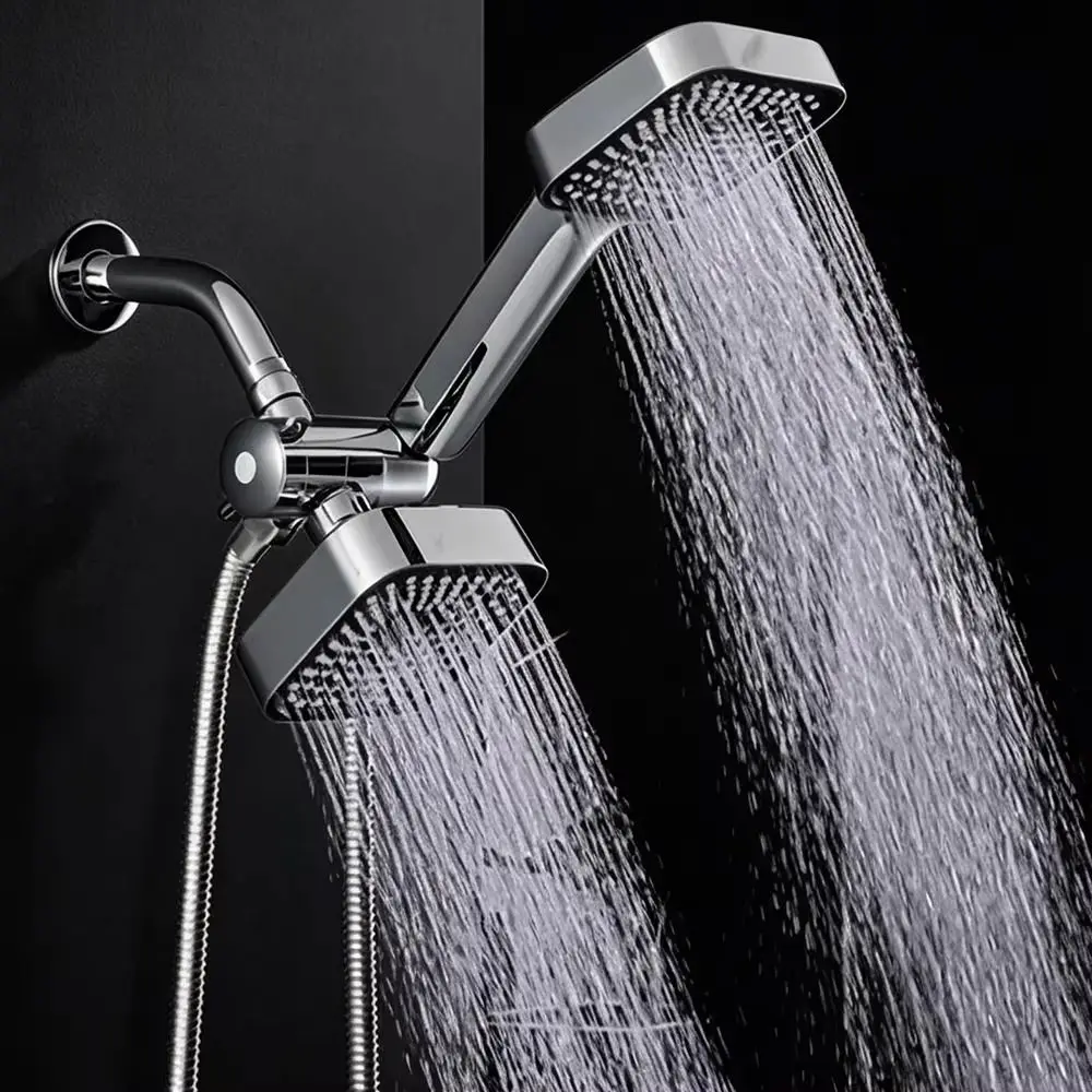 

Square Design Square Handheld Shower Set Matching Bracket Flexible Hoses Three-way Water Distributor Stable Fixation