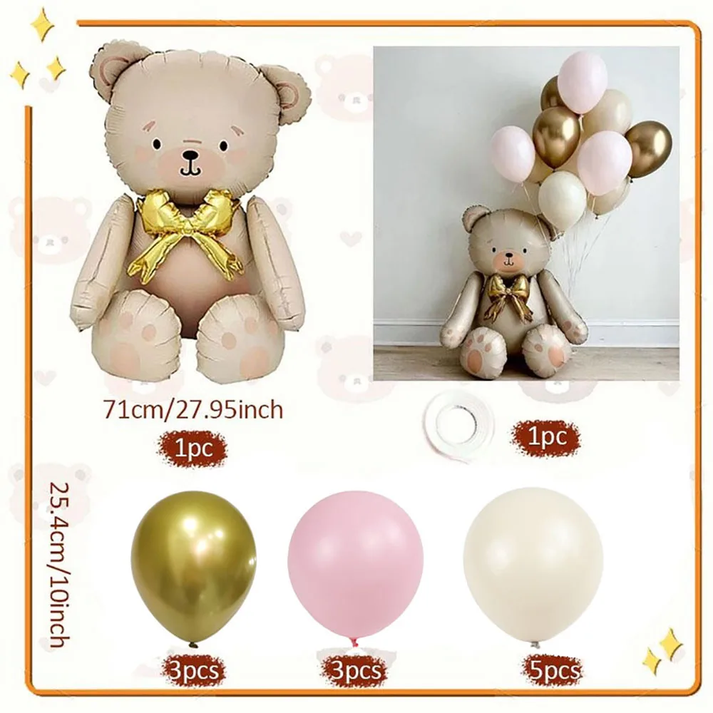 Matte White Bow Teddy Bear Balloon Set Latex Balloons for Birthday Party Shower Engagement Wedding Decoration Supplies Gifts - view 6