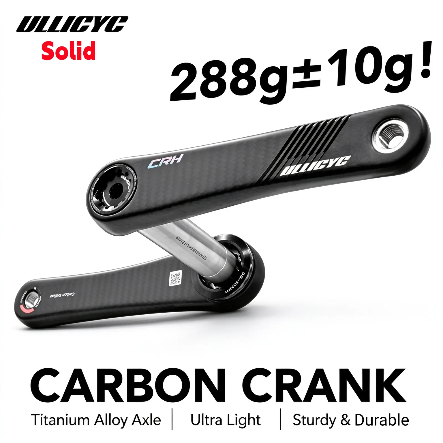 ULLICYC Ultra Light Carbon Crankset 288g, 155mm-175mm DUB 24mm Titanium Spindle, 110BCD EASTON Interface Spider Road Bike Crank