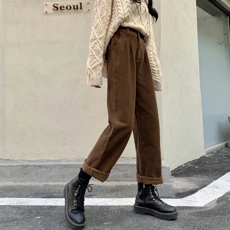 

2023 New Maillard Harlan Loose Straight Barrel High Waist Corduroy Wide Leg Fashion Versatile Casual Pants for Women Autumn