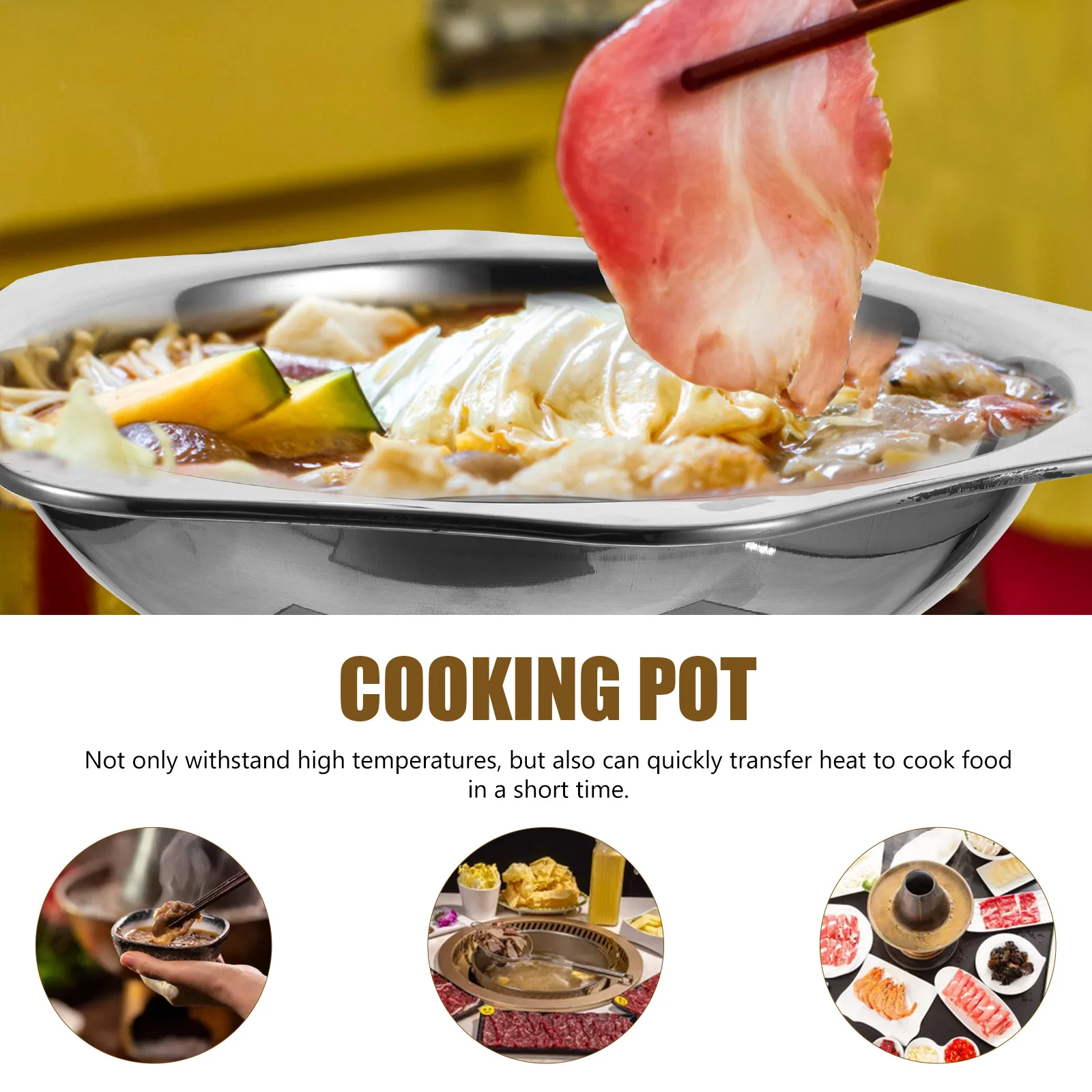 

Stainless Steel Sun Pan Round Bottom Fast Heating Cooking Pot For Hot Pot Restaurant Family Use Multi-Functional Kitchen Utensil
