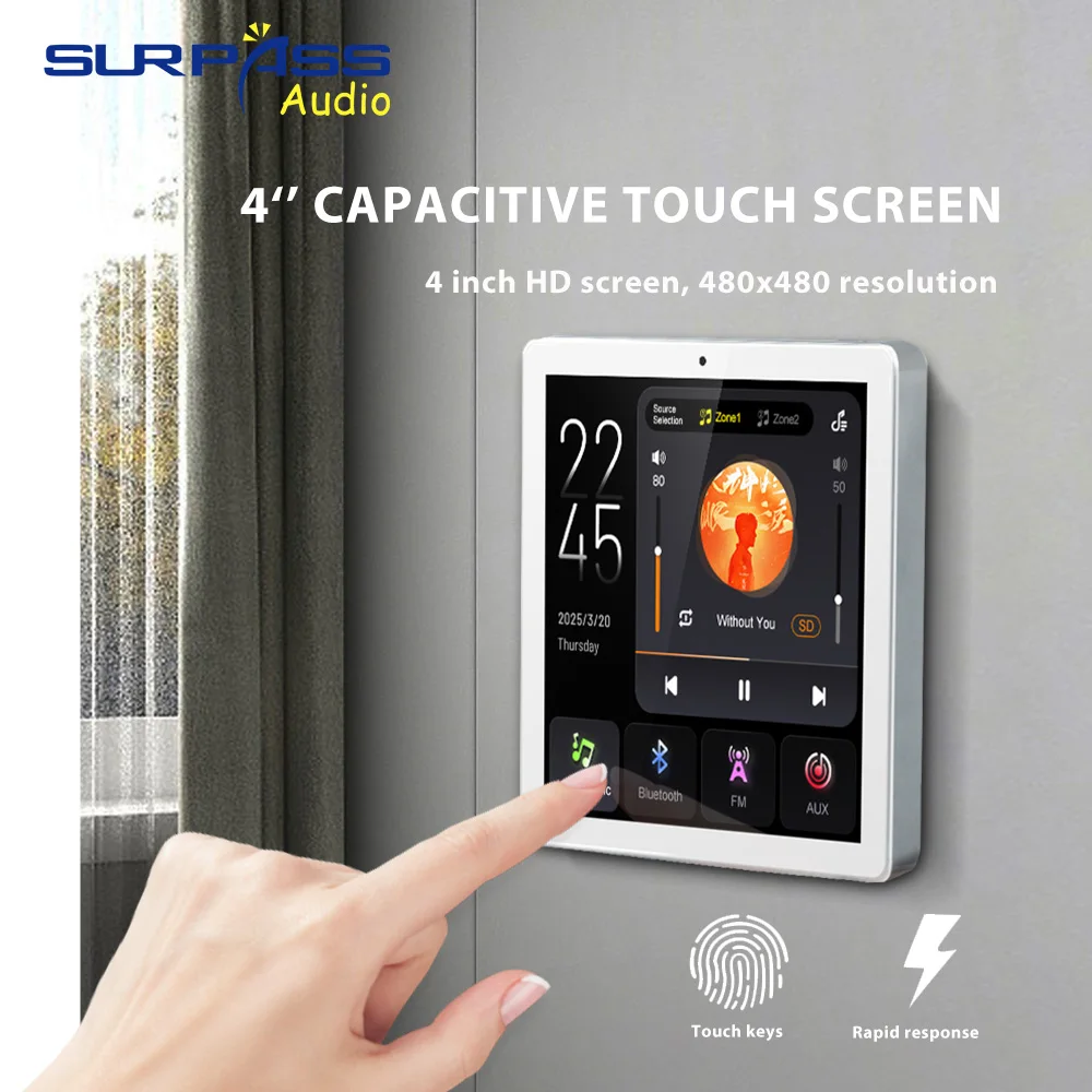2-зонный 4-дюймовый экран 5,1Bluetooth фоновый музыкальный плеер с 7-язычным TF/дверным звонком/радио подходит для гостиничных ресторанов и комнат