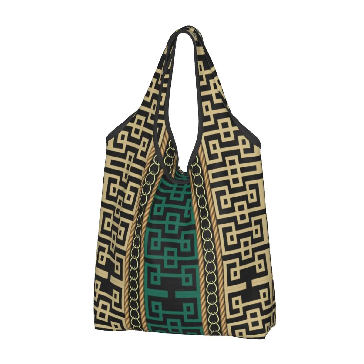 Reusable Greek Key Meanders Grocery Bag Foldable Washable Luxury Tribal Ethnic Shopping Bags Extra Large Totes Bag Lightweight