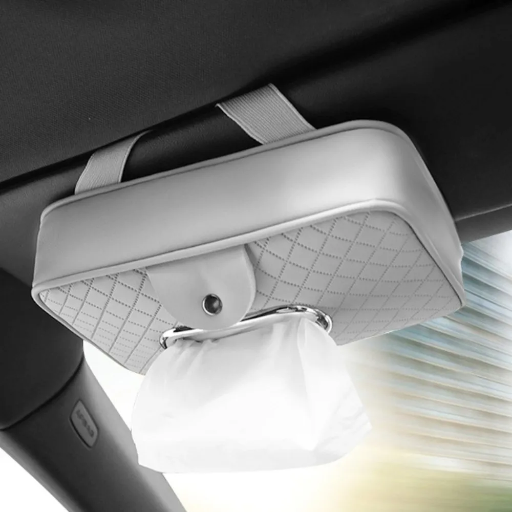 2027 Thickened Car Visor Tissue Box Multi-Functional PU Leather Car Center Console Tissue Dispenser Space Saving with Glasses Cl