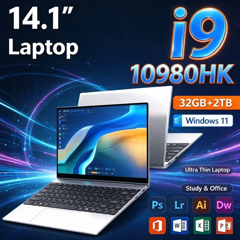 14.1'' Inch Ultra Slim FHD Laptop Intel Core I9 10980HK 16GB 32GB RAM 1TB/2TB SSD Windows 11 Light Notebook For Office Gaming