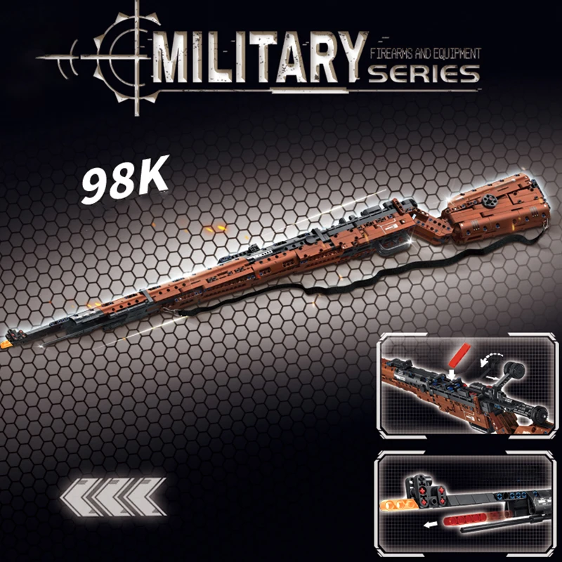 

Черно-коричневые пистолеты для строительных блоков 98k, пистолеты для сборки блоков 98k. Съемная триггерная кнопка. Настольные украшения. подарки