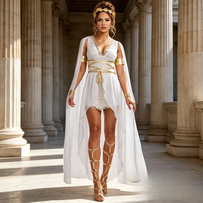 Greek Roman Goddess Dress Flowing White Toga Robe Halloween Cosplay Costume for Stage Performance and Party - view 5