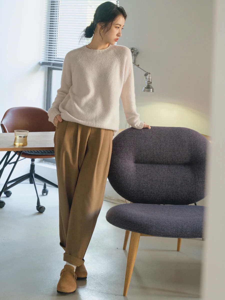 

YOYO High Waist Comfortable Lazy Sle Retro Faionable Waable Work Pants Loose Fit Polyester Cotton Spandex Blend Trousers