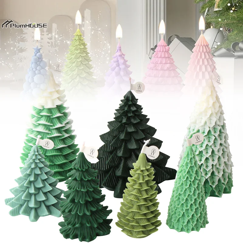 Stacked Leaves Santa Tree Resin Mould Bubble Stripe Plant Candle Soap Silicone Mold Pine Cones Christmas Gifts Party Cake Decor