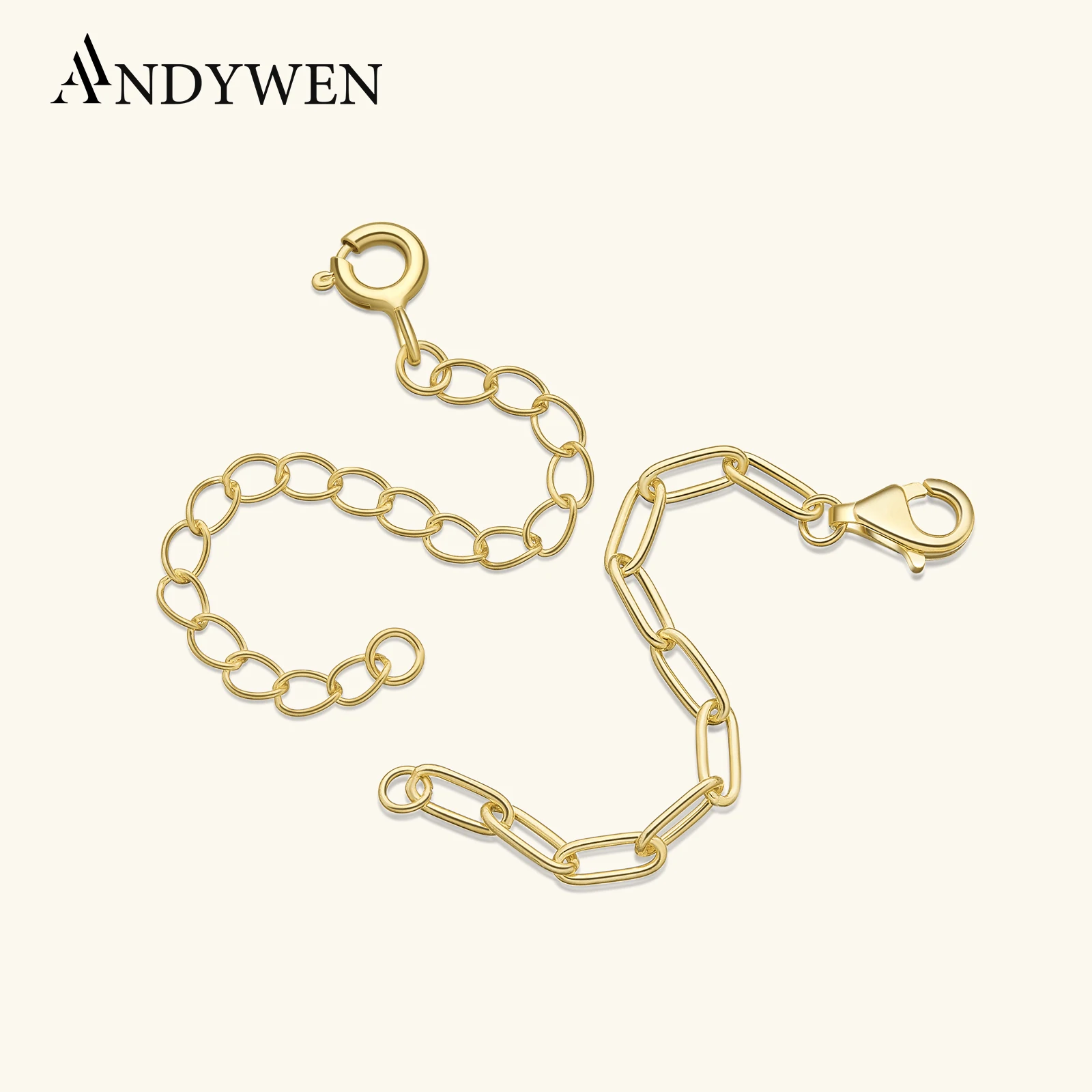 

ANDYWEN 925 Sterling Silver Circle Adjustable Extend Chain Cuban Extension Chain Women Spare Parts Necklace Accessories