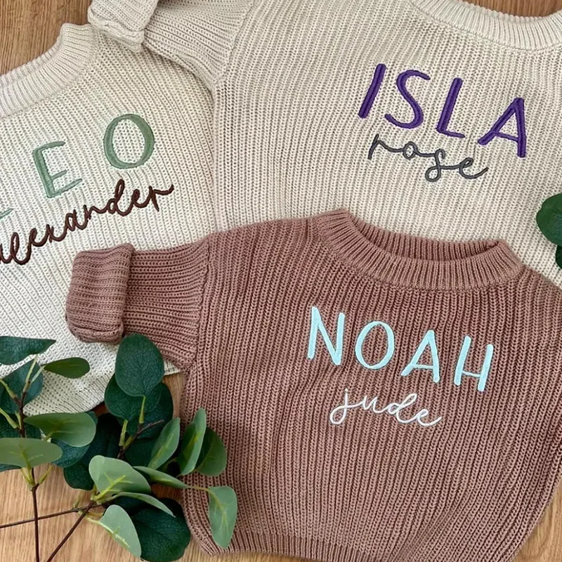 New Sweaters With European American Embroidery, Knitted Sweaters, Pure Cotton Baby Tops, Custom Knitted Newborn Unique Gift Bag