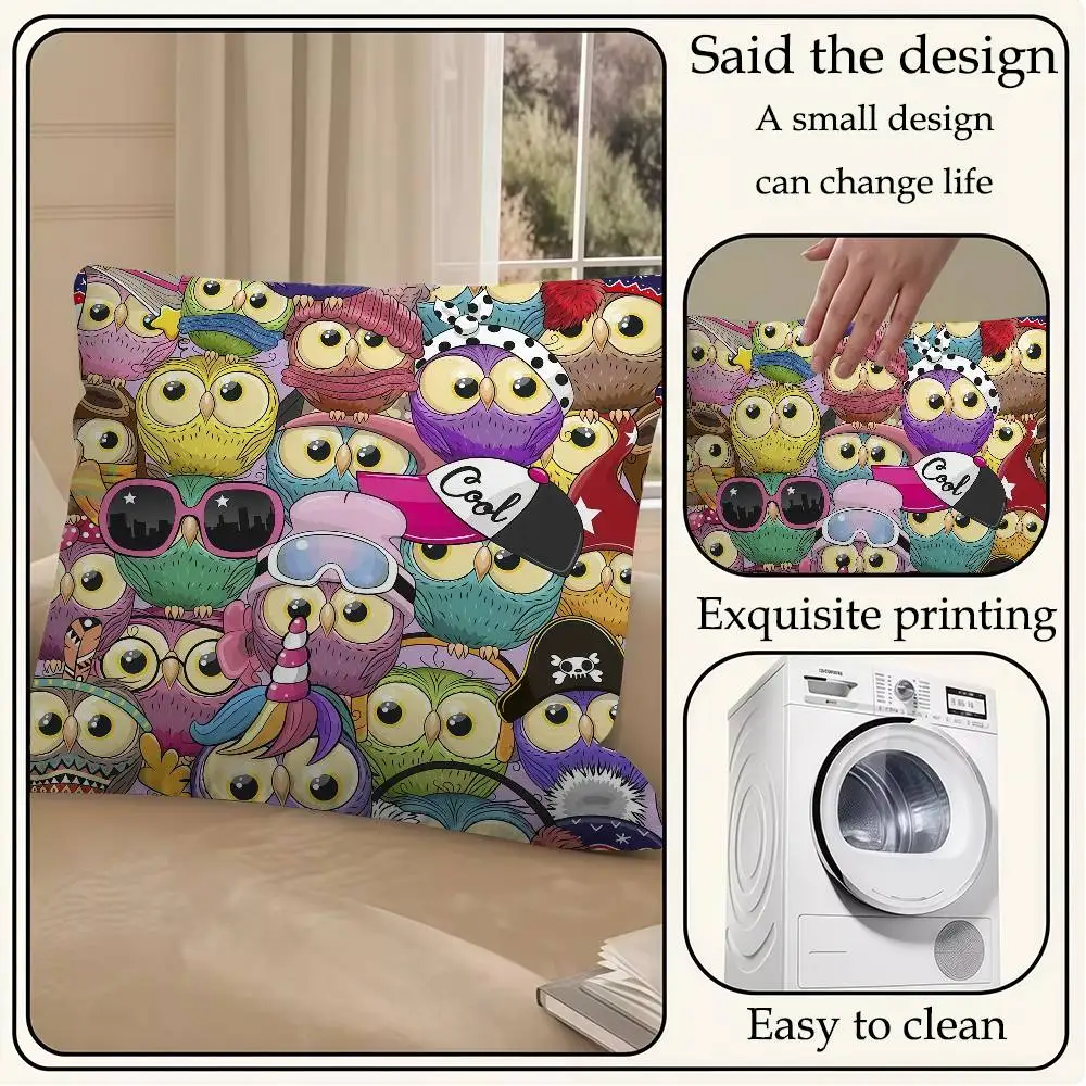 

Hipster Owl Crew Decorative Room Aesthetics Pillow Case Home Decor Bedroom Sofa Bed Couch Pillow Cover 45x45