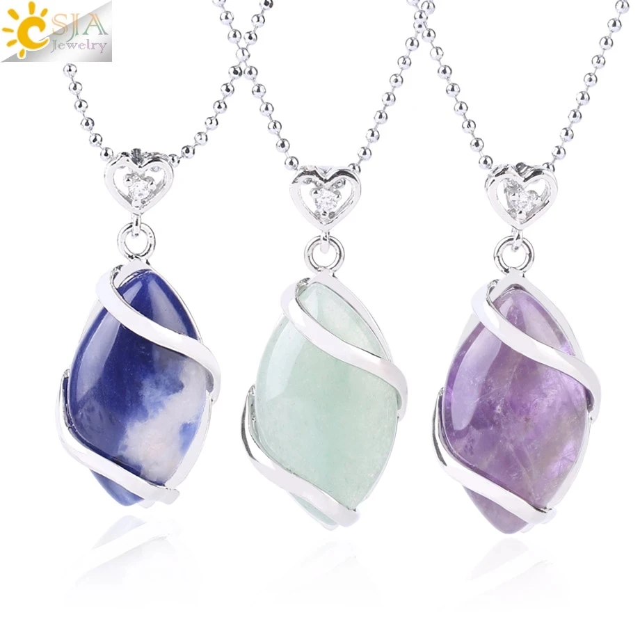 CSJA-collar y colgante de piedra Natural de cuarzo para mujer, colgante con piedras curativas, cuentas con forma de amatista, collares para hombre cuarzo blanco cuarzo rosa cuarzos piedras naturales F563
