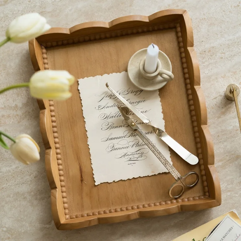 Solid Wood Tray Retro Multifunction Creative Art Trays Nordic Luxury Unique Aesthetic Wave Tray Modern Pretty Table Decoration