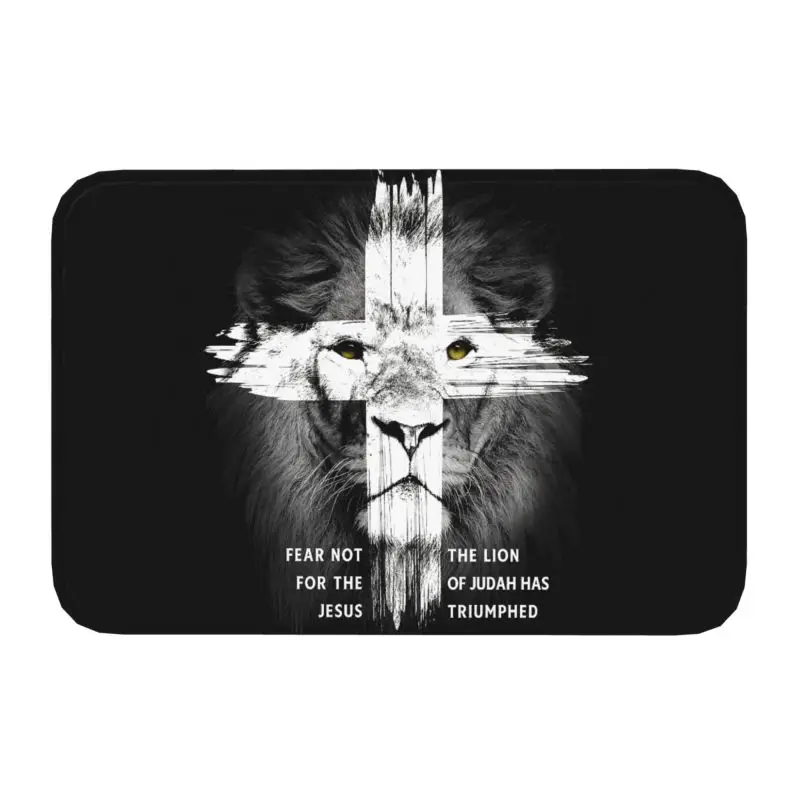 Lion Cross Jesus Christian Lord Front Door Floor Entrance Mats Outdoor Judah Christian Faith Kitchen Bath Doormat Carpet Rug