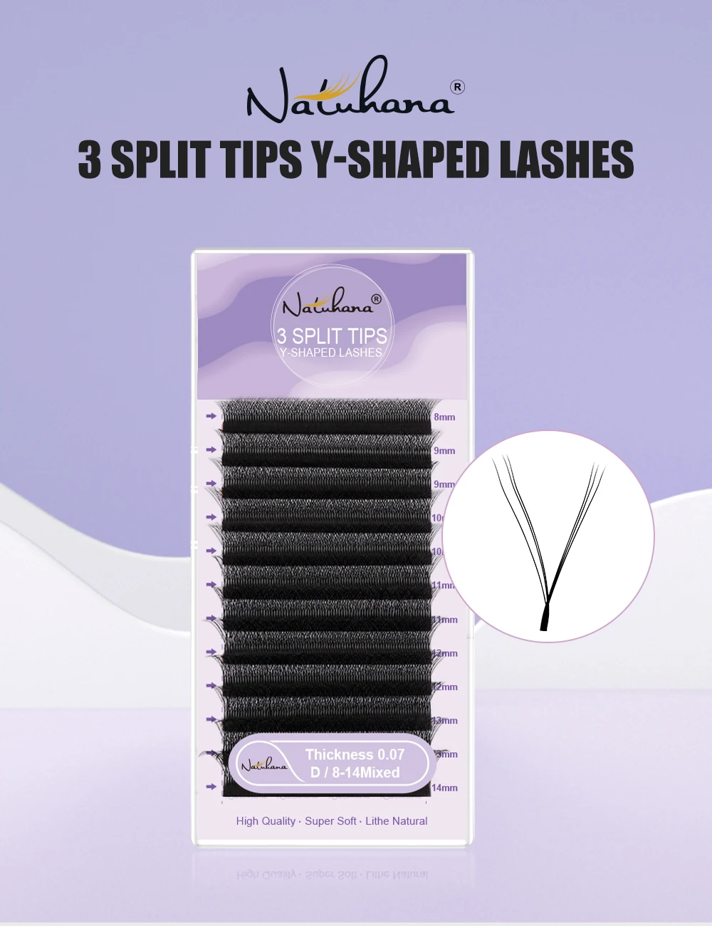 NATUHANA Y-förmige Wimpernverlängerung mit 3 geteilten Spitzen, schwarz, bunt, Y-Wimpern, vorgefertigte Volumenfächer, einzelne Wimpern, Make-up – Detail 2