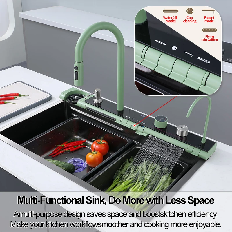 304 Stainless Steel Multi-functional Digital Display Large Sink for Kitchen Hotel Furniture Decoration,680mm/750mm/800mm X 450mm