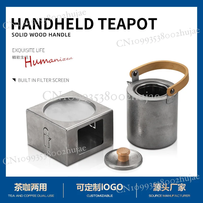 

Lifting Handle Teapot with Candle Warmer Base, Vintage Style Kung Fu Tea Pot, 450ml Stainless Steel Tea Brewer