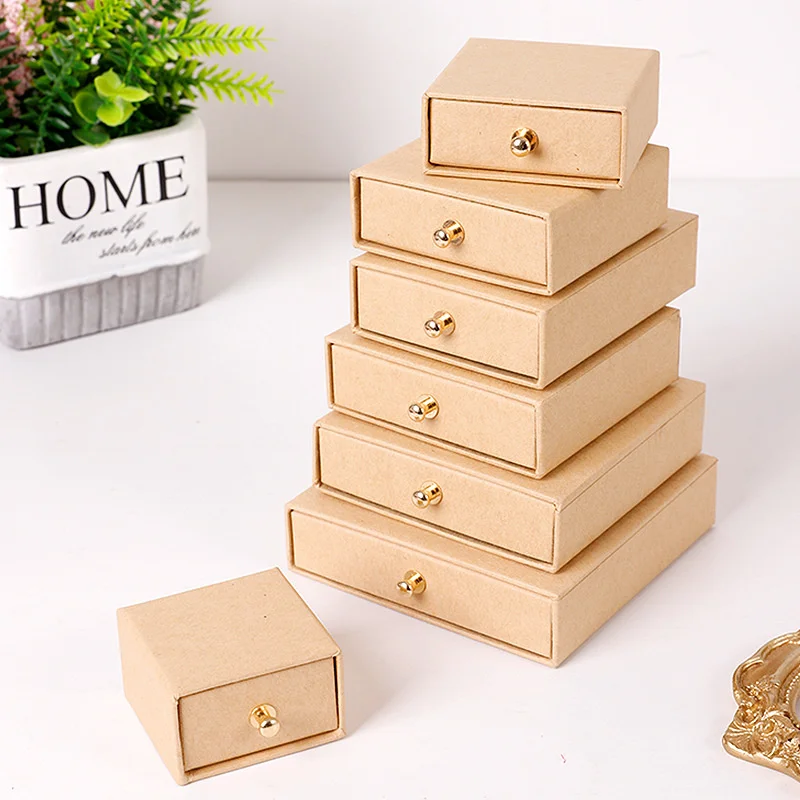 20Pcs Kraft Paper Drawer Jewelry Box for Necklace Earring Bracelet Storage Box Jewelry Organizer Packaging for Small Businesses