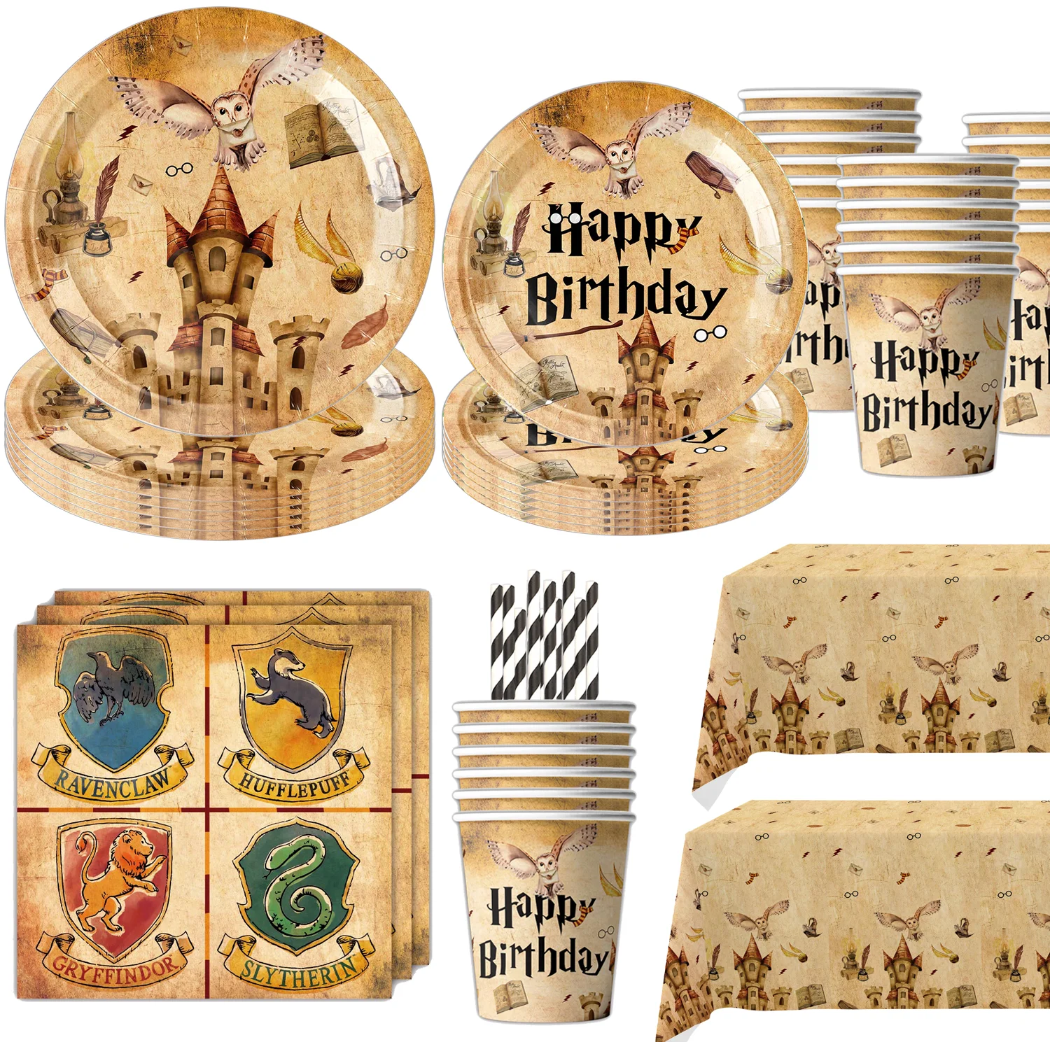 Décorations de fête d'anniversaire sur le thème de l'Académie de Magie, ballons en aluminium, fournitures pour événements sur le thème de Potter, vaisselle jetable pour baby shower