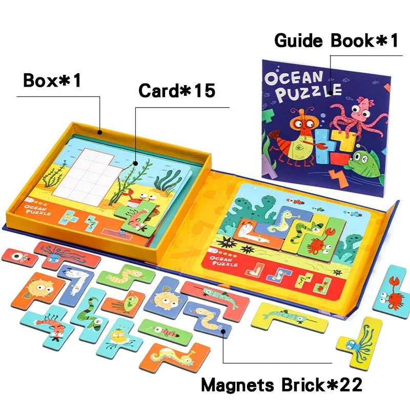 NUOVO puzzle magnetico giocattoli per bambini Montessori forma di vita marina giochi da tavolo coordinati giocattoli educativi per bambini Tangram