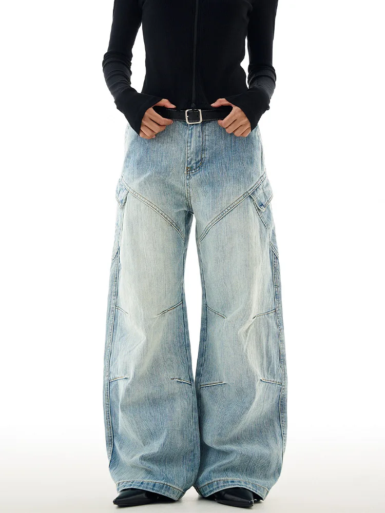 Wide Leg Denim Pants Women Loose Cowboy Mopping Trousers Baggy Jeans Fashion Handsome Washed Streetwear Casual Pants