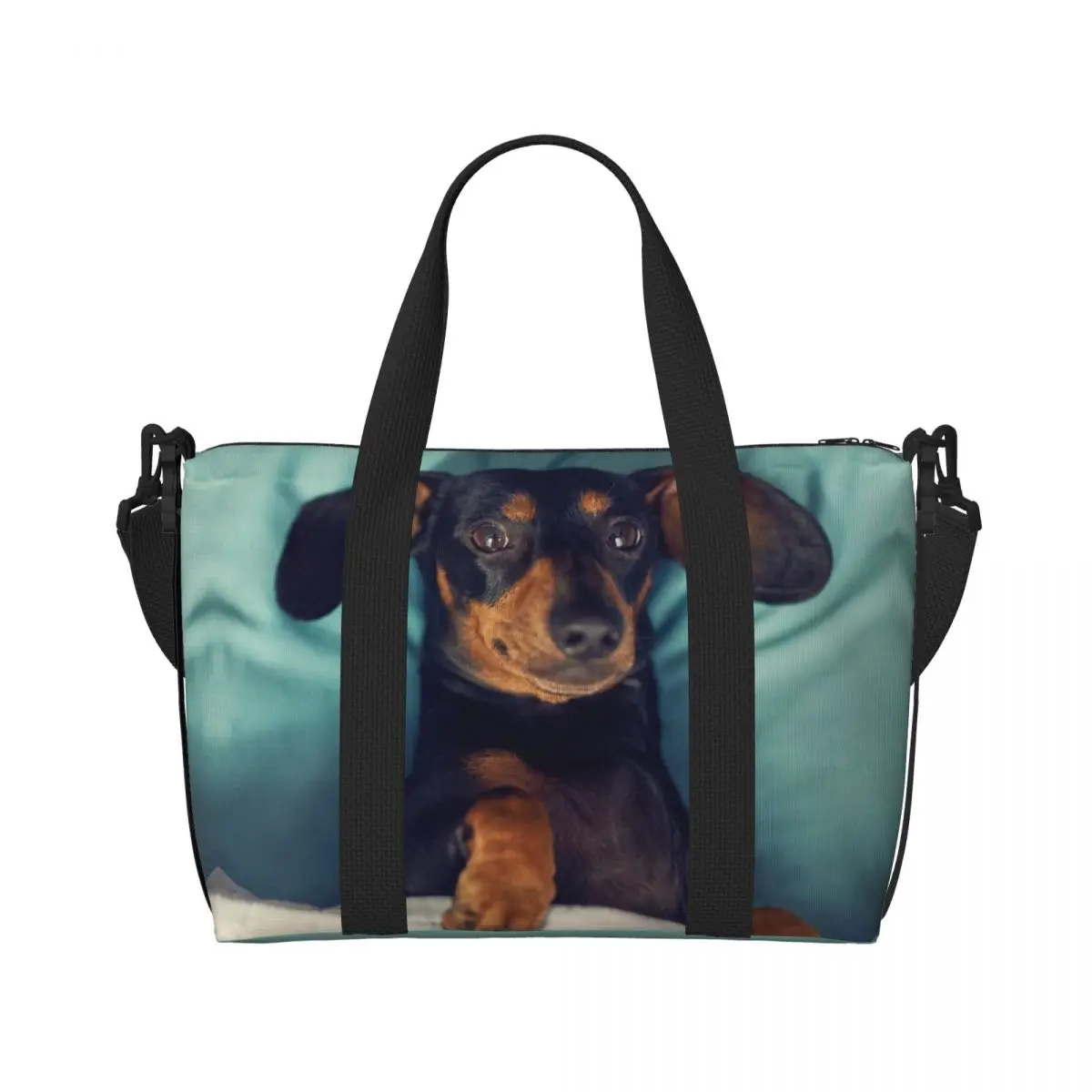 Custom Large Dachshund Tote Bag for Women Badger Sausage the Wiener Dog Shopping Shoulder Beach Gym Travel Bag