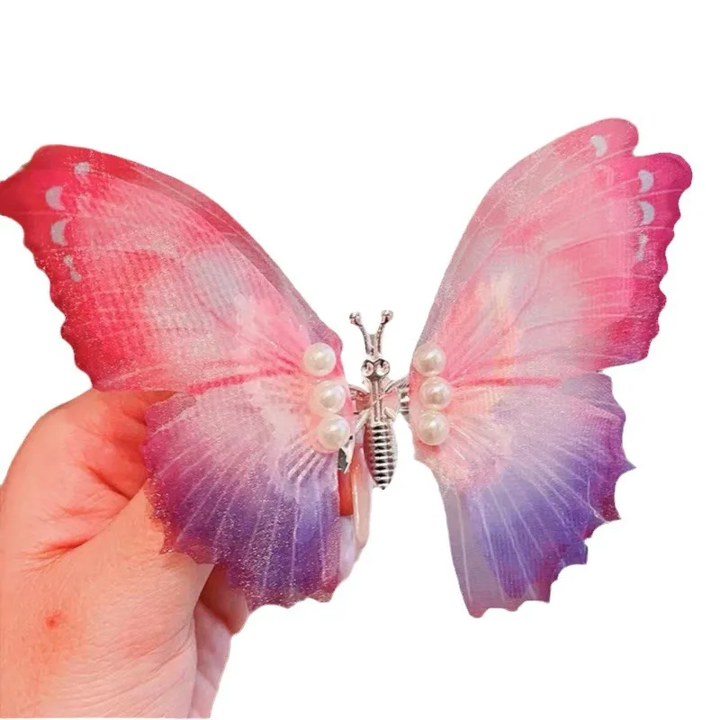 Children\'s Beautiful Gradient Butterfly Hair Clip and Moving Butterfly Wings Princess Hair Accessories Girl Hair Clip Gift