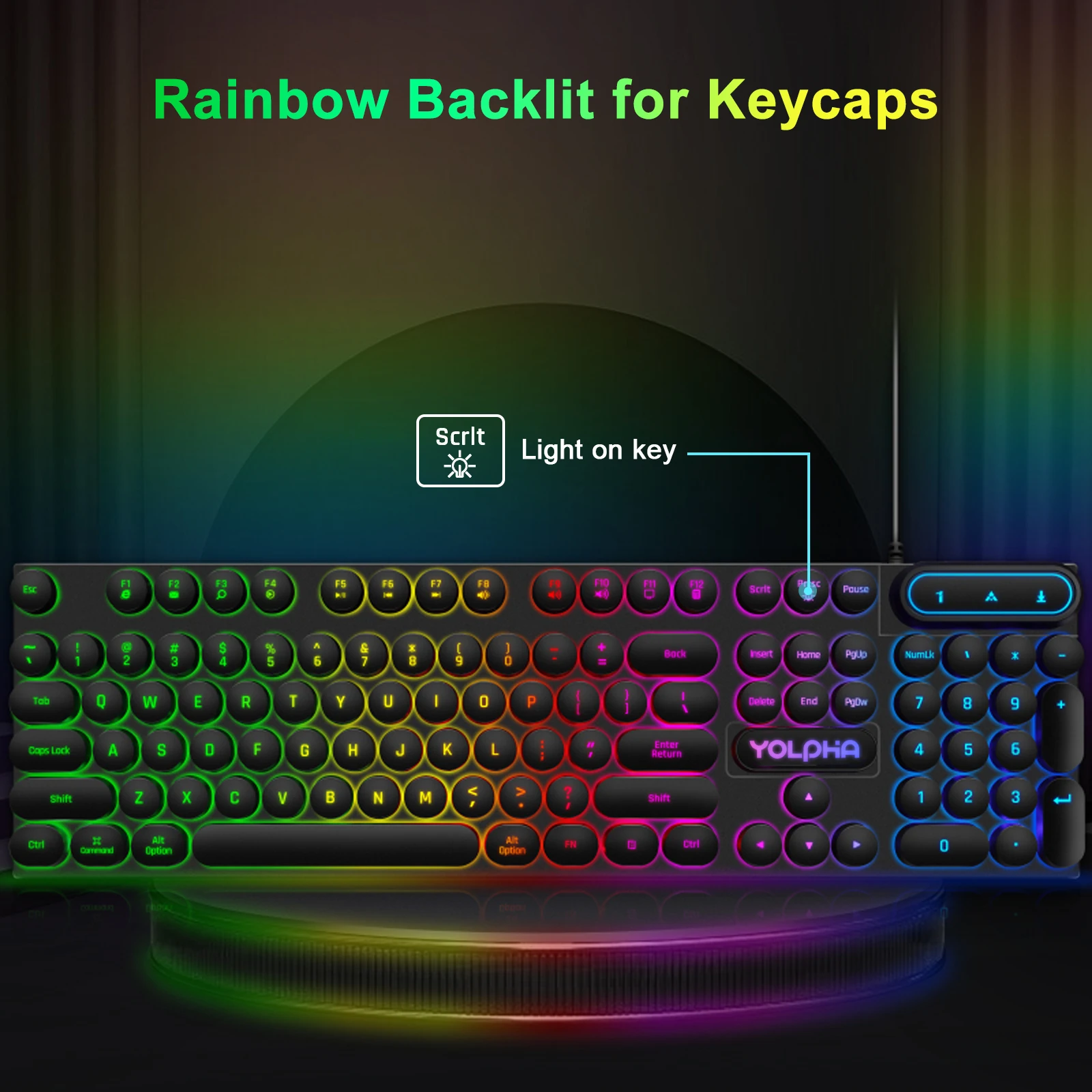104 مفاتيح لوحة مفاتيح ألعاب سوداء سلكية RGB بإضاءة خلفية للتنفس لوحة مفاتيح سلكية مريحة للمكتب لألعاب الكمبيوتر المحمول والكمبيوتر