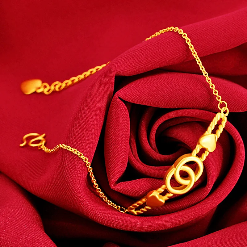 

Sturdy & Durable Double Circle Heart Bracelet For Women 24K Gold AU999 | Stable structure, not easy to deform