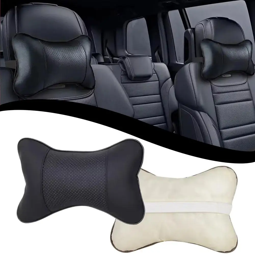 Car Neck Pillow Both Side Pu Leather Car Headrest Pillow Neck Support Cushion For Head Pain Relief 3D Filled Fiber Breathab S3Q3