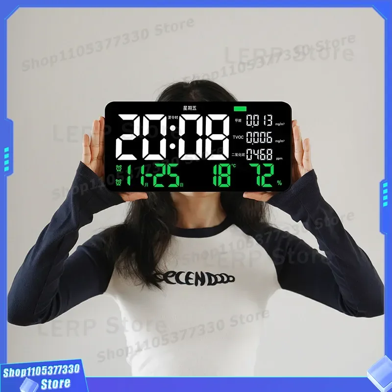 Creative Wall Clock with Air Quality Test Formaldehyde Detection Temperature Humidity Monitor for Living Room Home Decor 2805