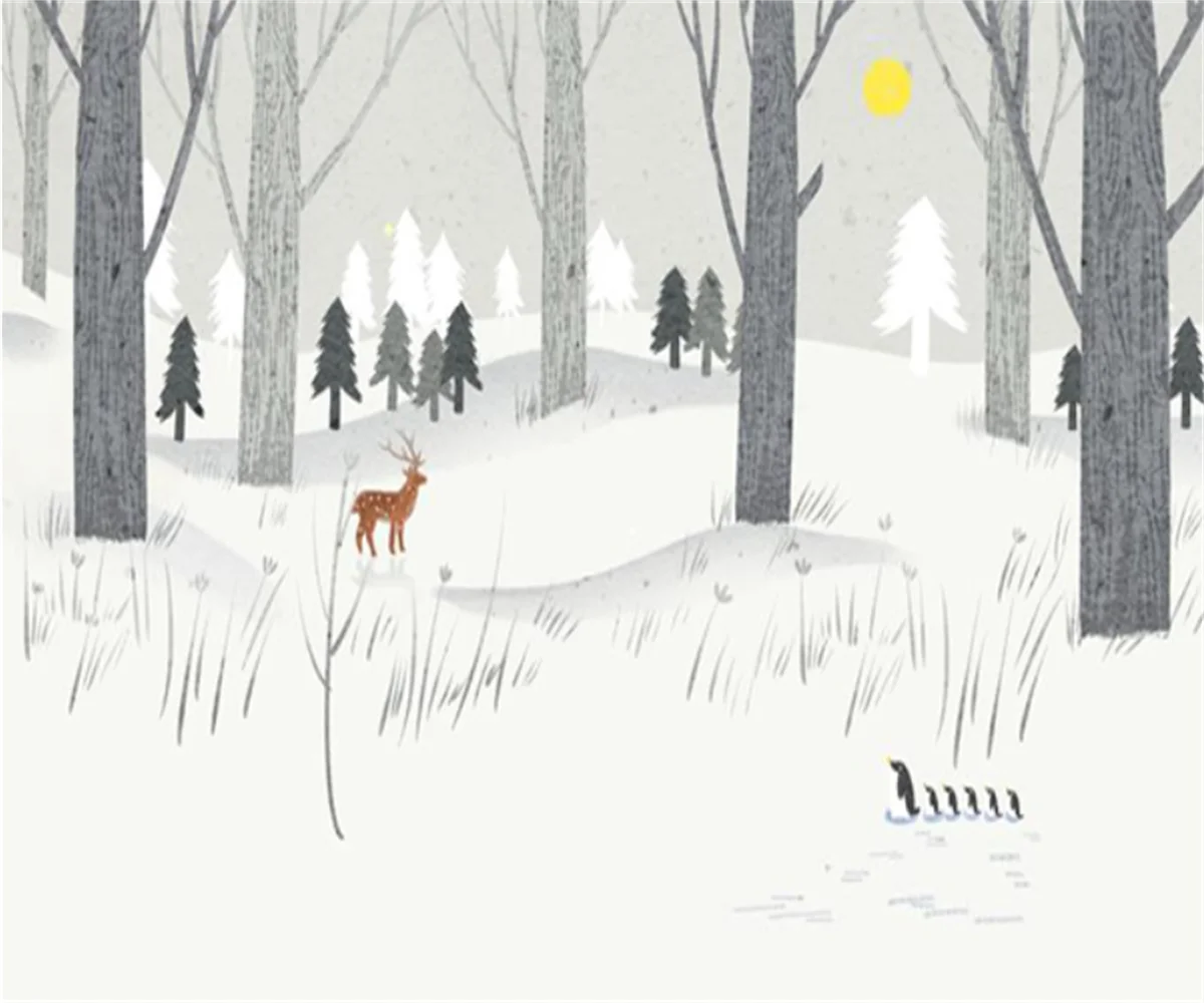 Customized 3D Wallpaper for Children Animal Forest Snow Mural Home Decoration Kindergarten Trees Cute Animals Snow Scenery mural