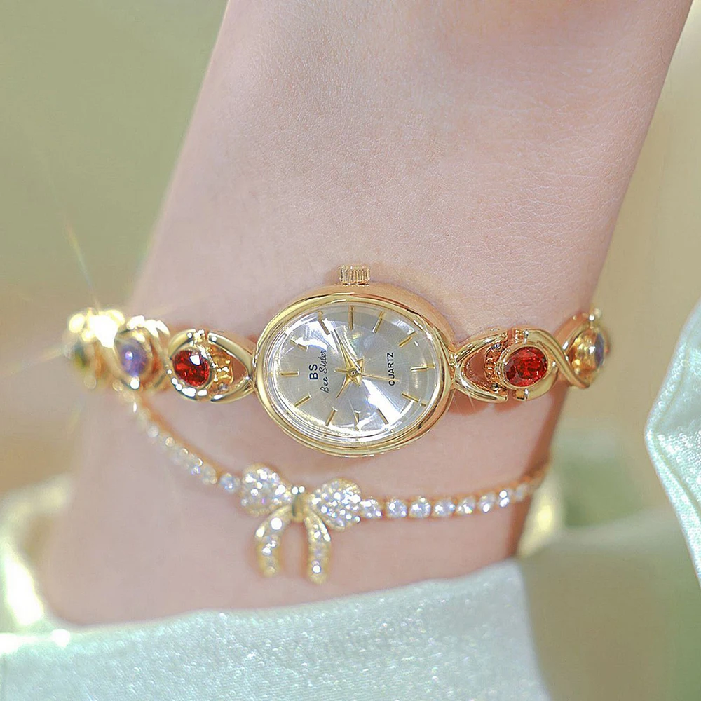 

Модные женские часы с овальным маленьким циферблатом, красочные радужные часы-браслет, легкие роскошные повседневные кварцевые часы для женщин